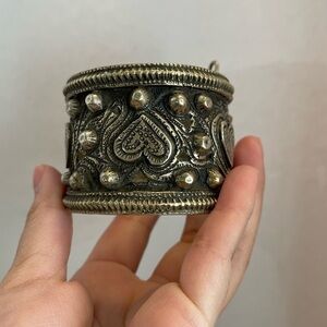 Vintage Tribal alpaca silver toned cuff bracelet